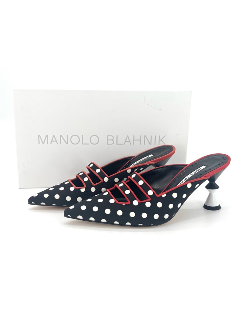 Manolo Blahnik Cciolo Polka Dot Pointed Toe Sculptural Heel Mule Pumps 36.5 - Picture 2 of 9